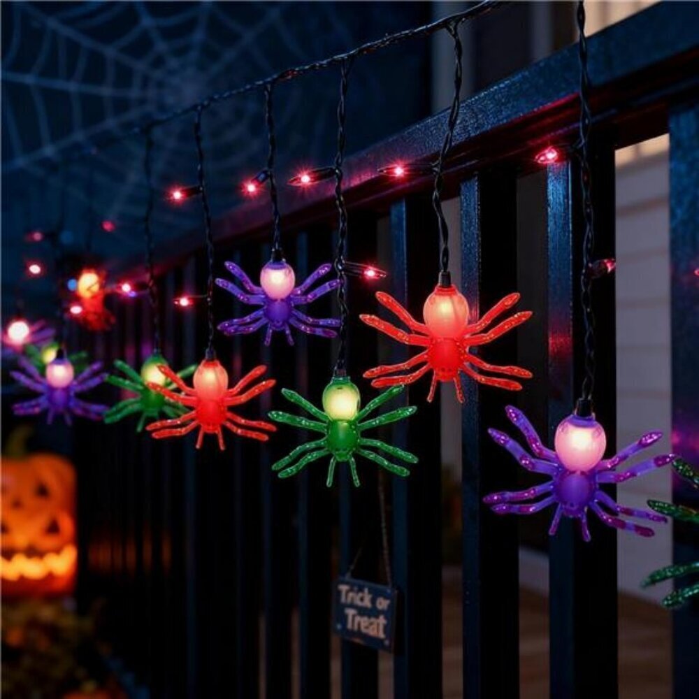 Spider String Lights, 7FT Halloween Spider Decorations Light with 10pc